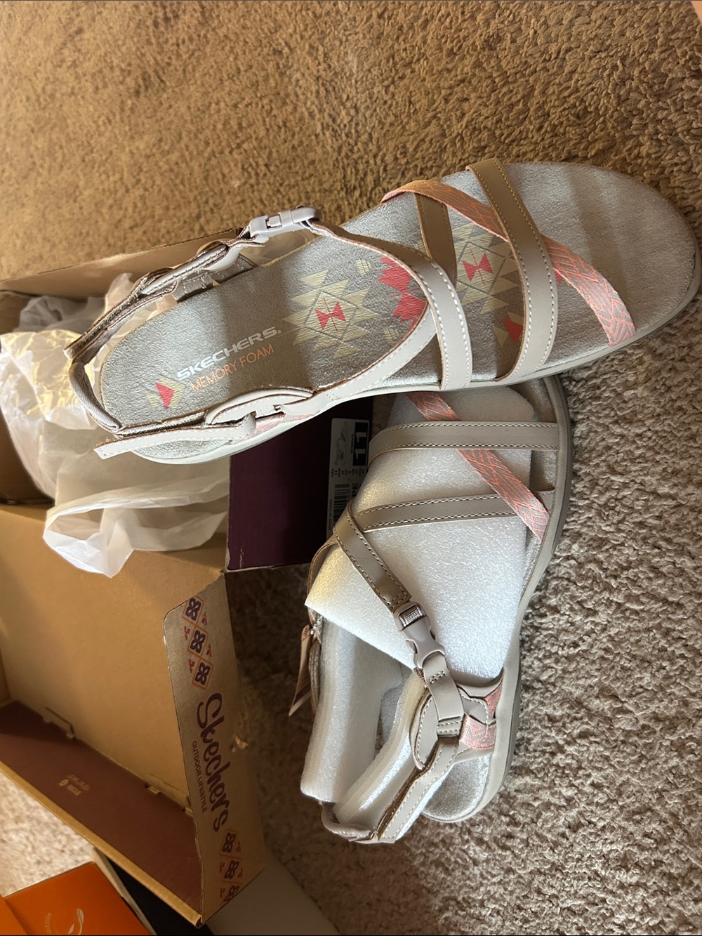 Skechers Women's Beige Sandals with Peach Accent Straps